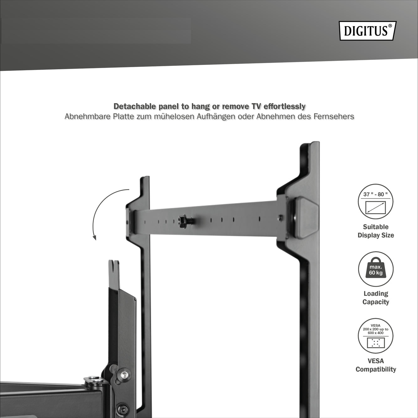 DIGITUS Full Motion TV Wall Bracket (37-80") ištraukiamas laikiklis