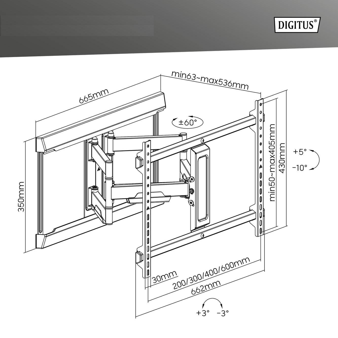 DIGITUS Full Motion TV Wall Bracket (37-80") ištraukiamas laikiklis