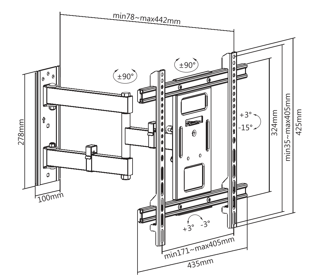 LogiLink - FULL MOTION TV Wall Mount, 32-70 Inches, Tilt, Swivel - ištraukiamas laikiklis