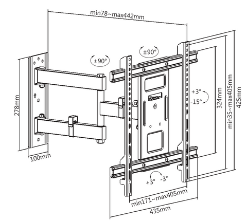 LogiLink - FULL MOTION TV Wall Mount, 32-70 Inches, Tilt, Swivel - ištraukiamas laikiklis