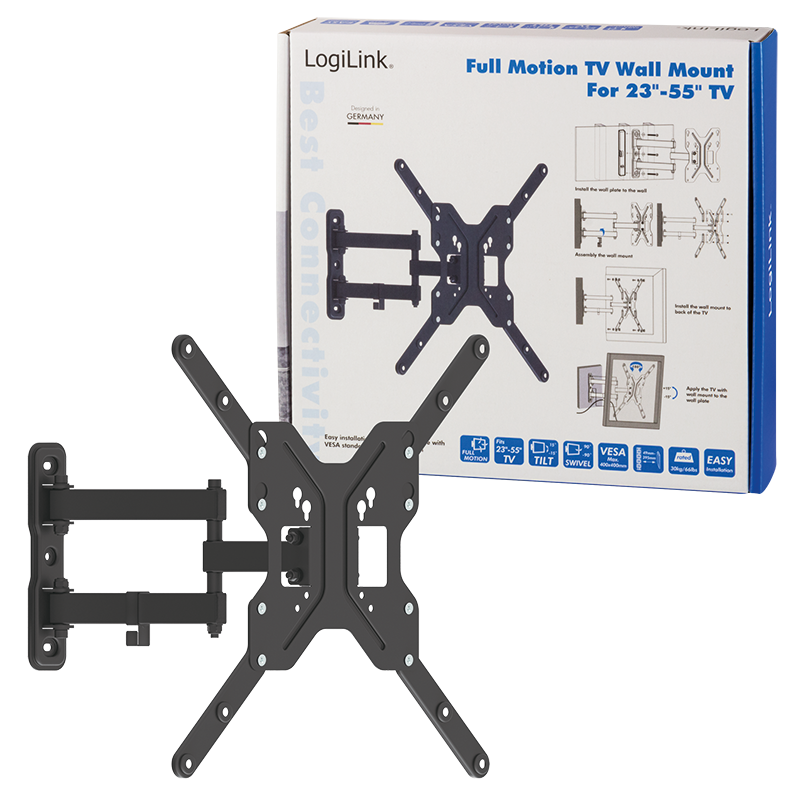 LogiLink - TV Wall mount, 23"-55", tilt +15°-15°,swievel +-90°, 395mm Logilink - ištraukiamas laikiklis