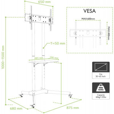 TV stumdomas stovas  su lentynėle TV 30 '' - 65 '' 60 kg VESA
