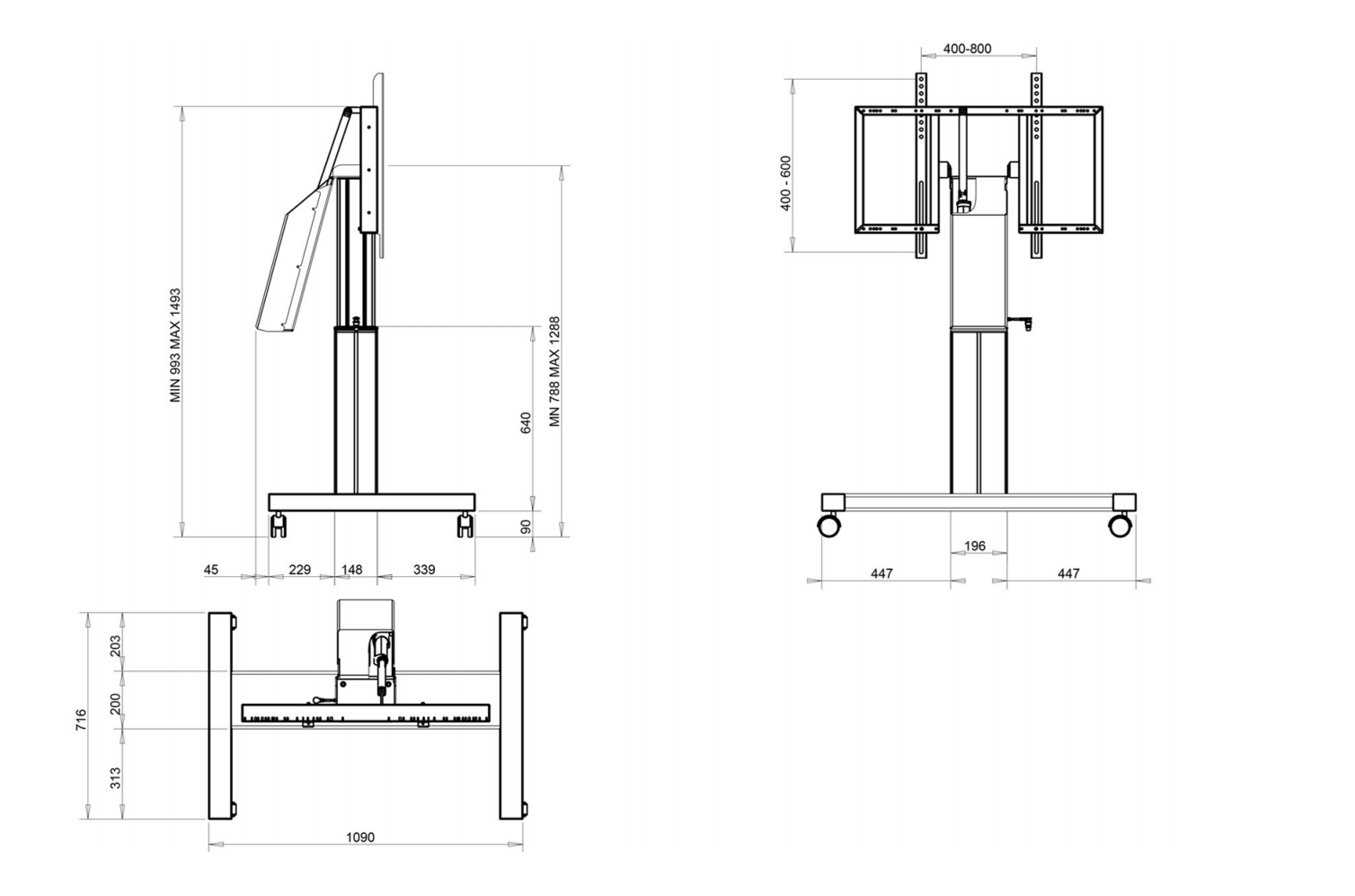 Audipack Trolley stand for touch screens up to 150 Kg motorized