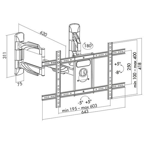 LogiLink - FULL MOTION TV Wall Mount, 32-70 Inches, kampinis montavimas