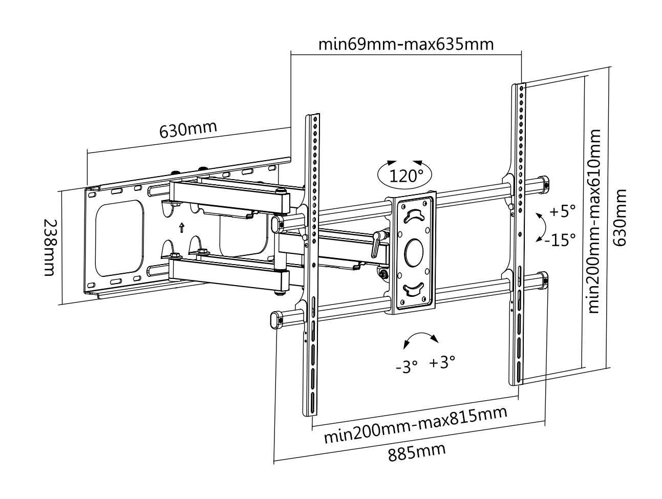 LogiLink - TV wall mount, 50-90", 75 kg - sukiojamas ir ištraukiamas tv laikiklis